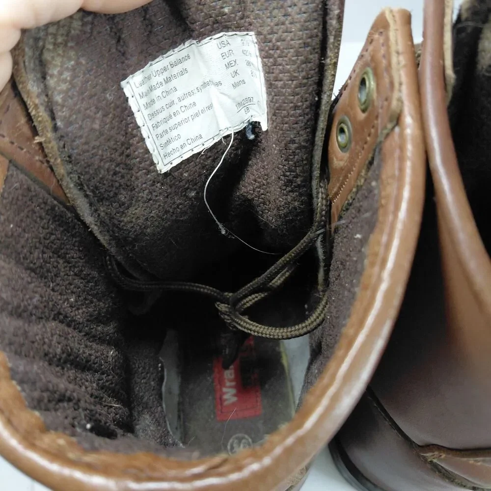 VTG Wrangler Hero Brown Leather Lace-up Western Boots Mens Size 9.5